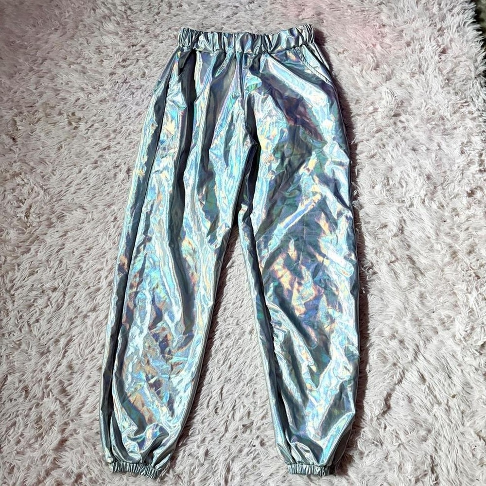 Holographic Rave Dopamine Maximalist Festival Pant Womens S Retro Groovy Whimsy